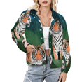 thumbnail image 1 of Jackets for Women Winter Coat Jackets Flannel Stand Collar Jacket(Tropical Tiger Floral Print,Size:S-4XL), 1 of 7