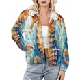 thumbnail image 1 of Jackets for Women Winter Coat Jackets Flannel Stand Collar Jacket(Underwater World Seahorse Watercolor,Size:S-4XL), 1 of 7