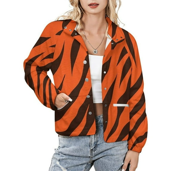 Jackets for Women Winter Coat Jackets Flannel Stand Collar Jacket(Wild Tiger Stripe Pattern,Size:S-4XL)