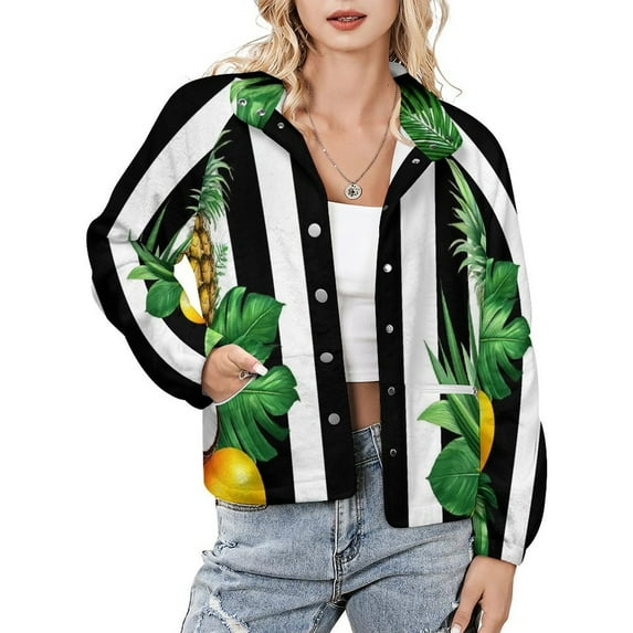 Jackets for Women Winter Coat Jackets Flannel Stand Collar Jacket(Yellow And Green Banana,Size:S-4XL)