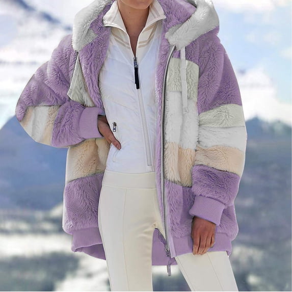 Jackets for Women--Winter Coats Color Block Long Sleeve Cardigan Hoodies Sweatshirts Casual Outerwear