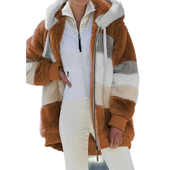 Jackets for Women--Winter Coats Color Block Long Sleeve Cardigan Hoodies Sweatshirts Casual Outerwear