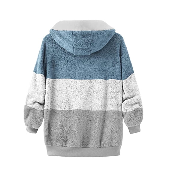 Clearance Jackets for Women Winter Fleece Jacket Hooded Color Block Patchwork Jacket Cardigan Coats Casual Outerwear with Pockets