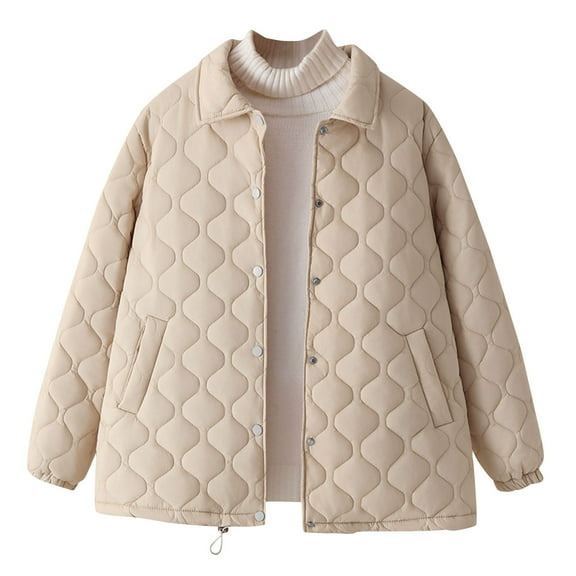 Jackets for Women Winter Long Sleeve Casual Solid Puffer Jacket Coats with Pockets