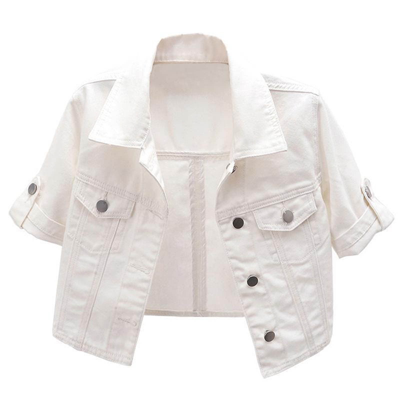 Mnjin Women's 3/4 Sleeve Cropped Denim Jacket Lightweight Mnjin Women's 3/4 Sleeve Cropped Denim Jacket Lightweight