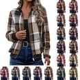 thumbnail image 1 of Jackets for Women with Pockets Windbreaker Plaid Printed Comfortable Casual Loose Long Sleeve Cardigan Zipper Hooded Jacket Casual Outerwear Brown L, 1 of 9