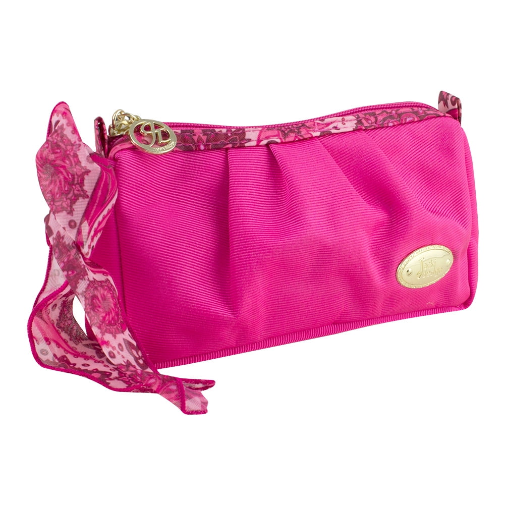 Hot Pink Compact Cosmetic Bag with Floral Accents