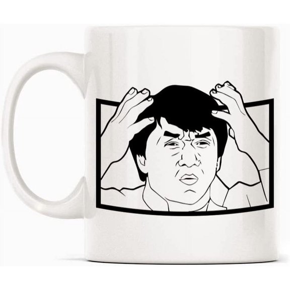 Jackie Chan Internet Meme Reaction Mug Gift, White Funny Sarcasm Coffee Cup Novelty