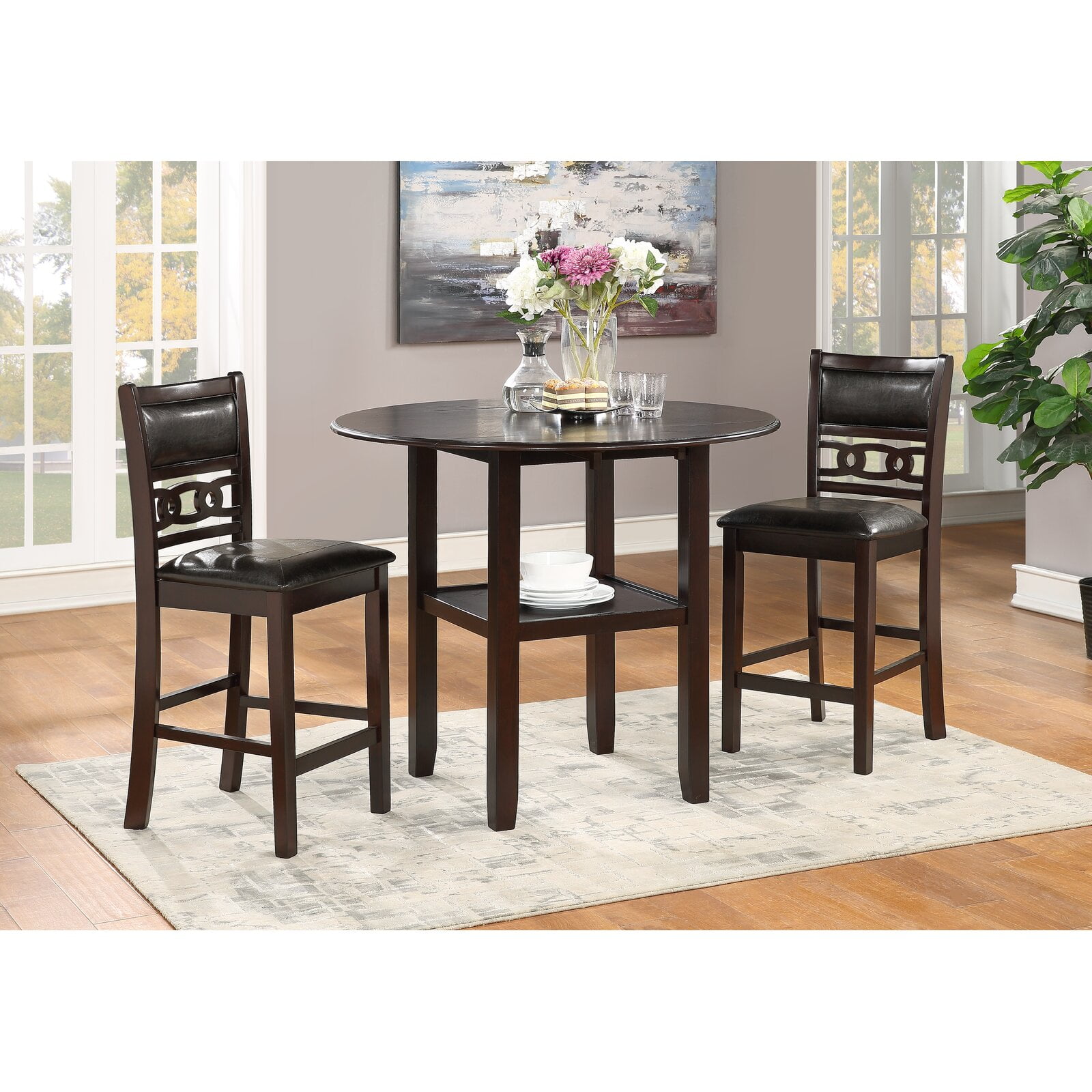 Jackins Counter Height Drop Leaf Rubberwood Solid Wood Dining Set