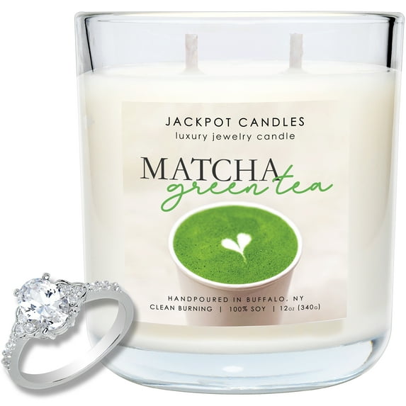 Jackpot Candles Matcha Green Tea Candle with Ring Inside (Surprise Jewelry $15 to $5,000) Ring Size 10