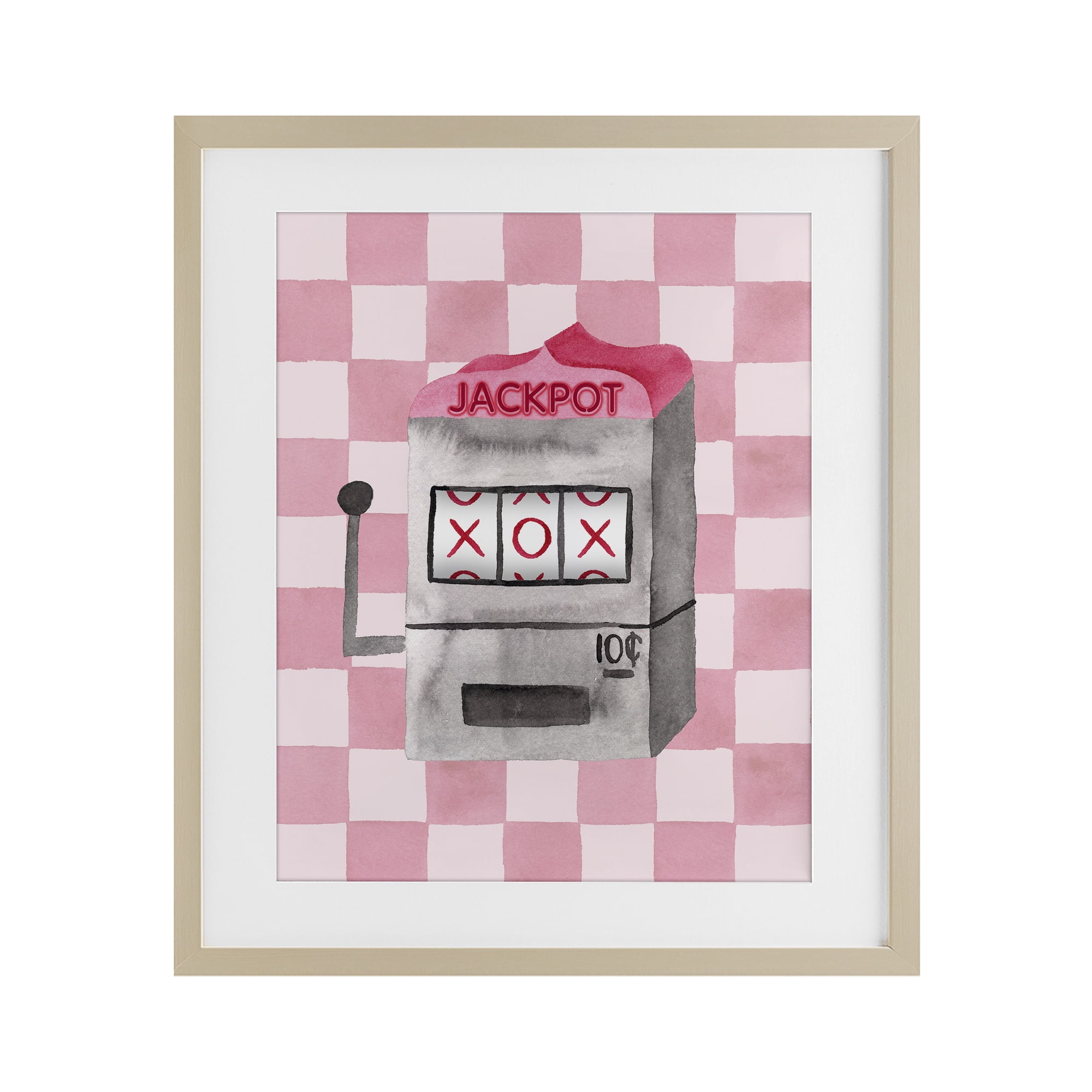 Jackpot Slot Machine Birch Framed Print Under Glass, design by Nina Jacobs