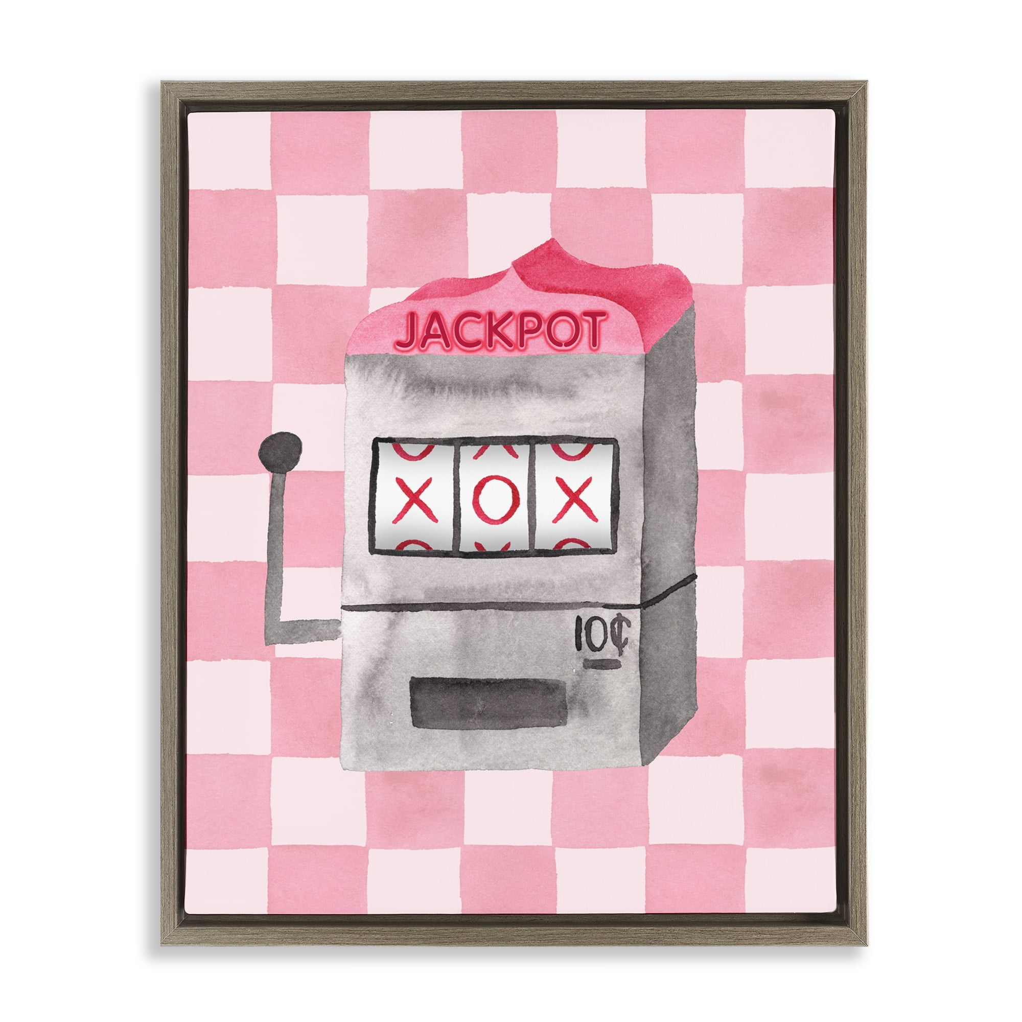 Jackpot Slot Machine Brown Framed Floater Canvas Wall Art, design by Nina Jacobs