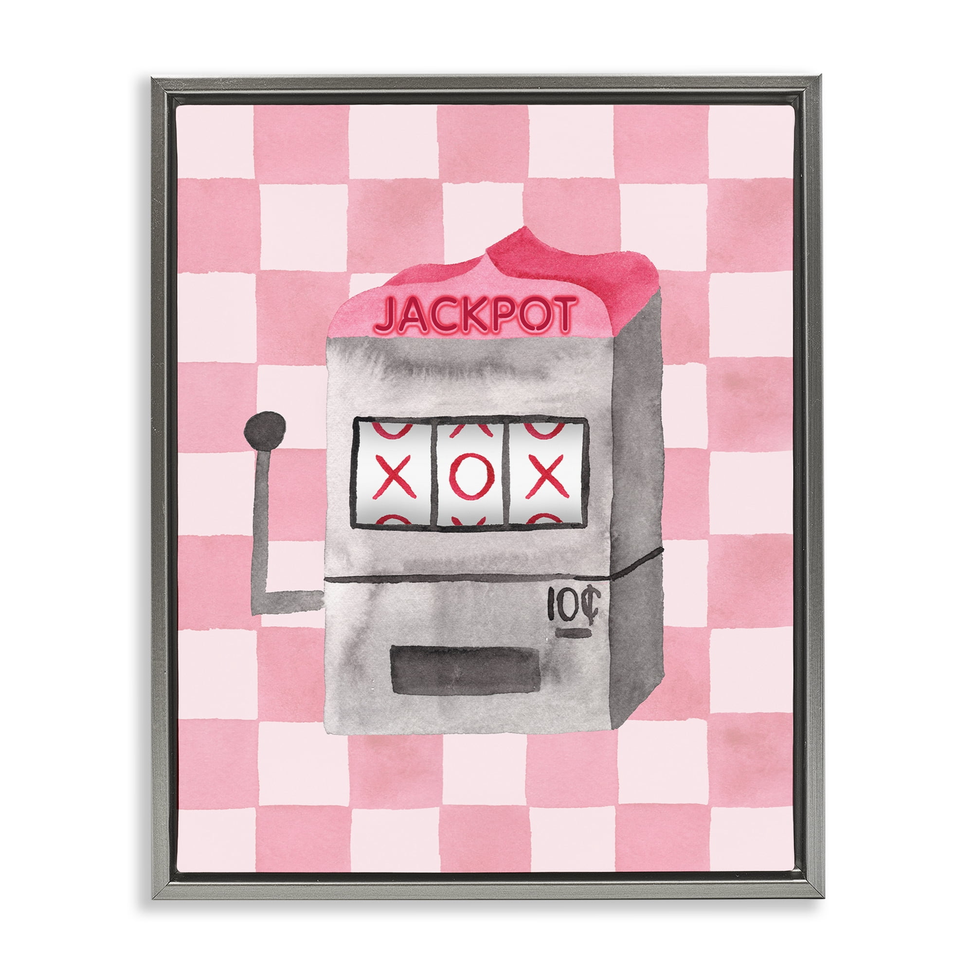 Jackpot Slot Machine Gray Framed Floater Canvas Wall Art, design by Nina Jacobs