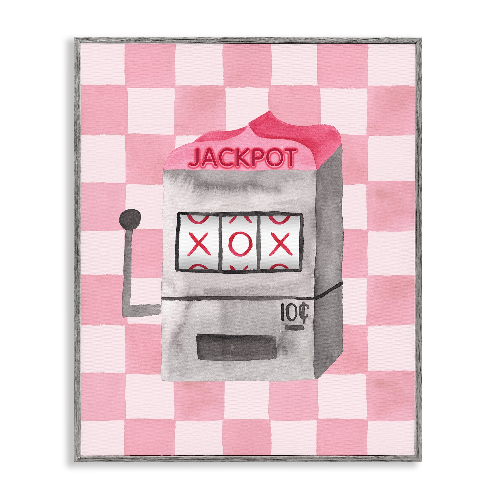 Jackpot Slot Machine Gray Framed Giclee Art, design by Nina Jacobs