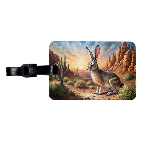 Jackrabbit In Desert Faux Leather Travel Luggage Tag