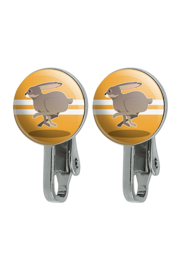 Jackrabbit Running Racing Novelty Clip-On Stud Earrings