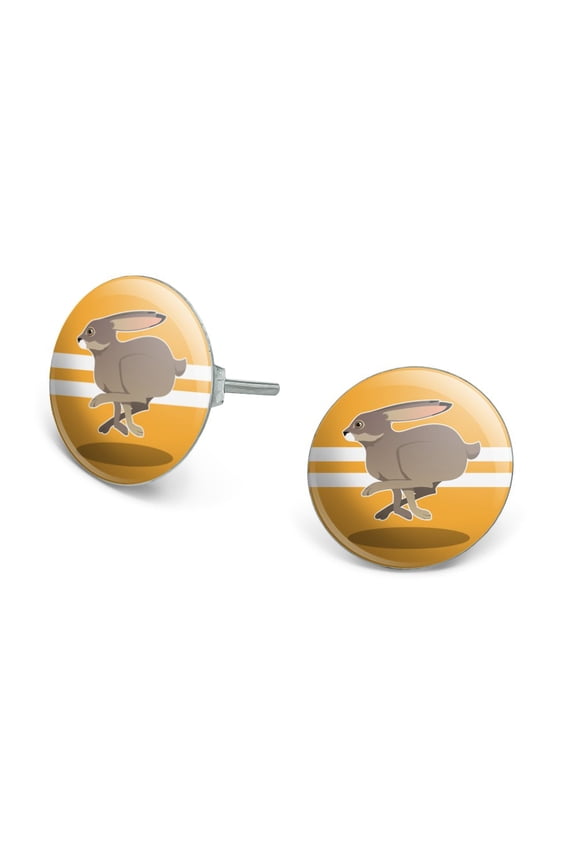 Jackrabbit Running Racing Novelty Silver Plated Stud Earrings