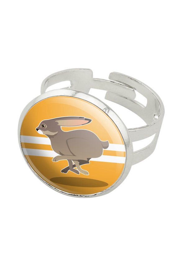 Jackrabbit Running Racing Silver Plated Adjustable Novelty Ring