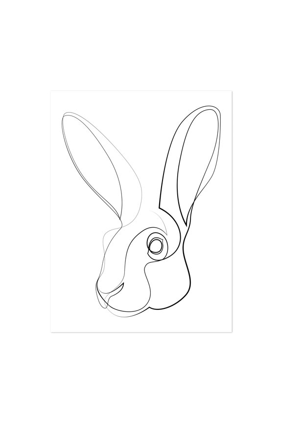 Jackrabbit - one line hare - Line Drawing Line Art Minimalist Animal Modern Art Black and White Illustration Sketch Unframed Wall Art Print 5 x 7 inches