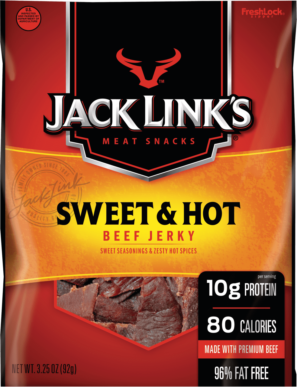 Jacks Link's Beef Jerky, Protein Snack, Sweet & Hot, 3.25oz