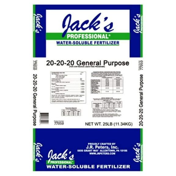 Jacks Prof 77010 General Purpose Fertilizer, 20-20-20 Fertilizer, 25-Pound