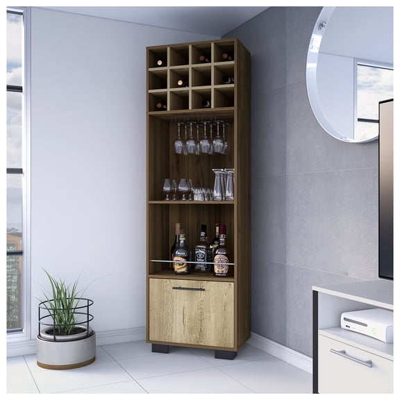 Jackson 12-Bottle 2-Shelf 1-Drawer Bar Cabinet Mahagony and Macadamia