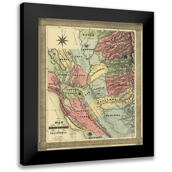 Jackson 12x14 Black Modern Framed Museum Art Print Titled - Mining District of California - Jackson 1851
