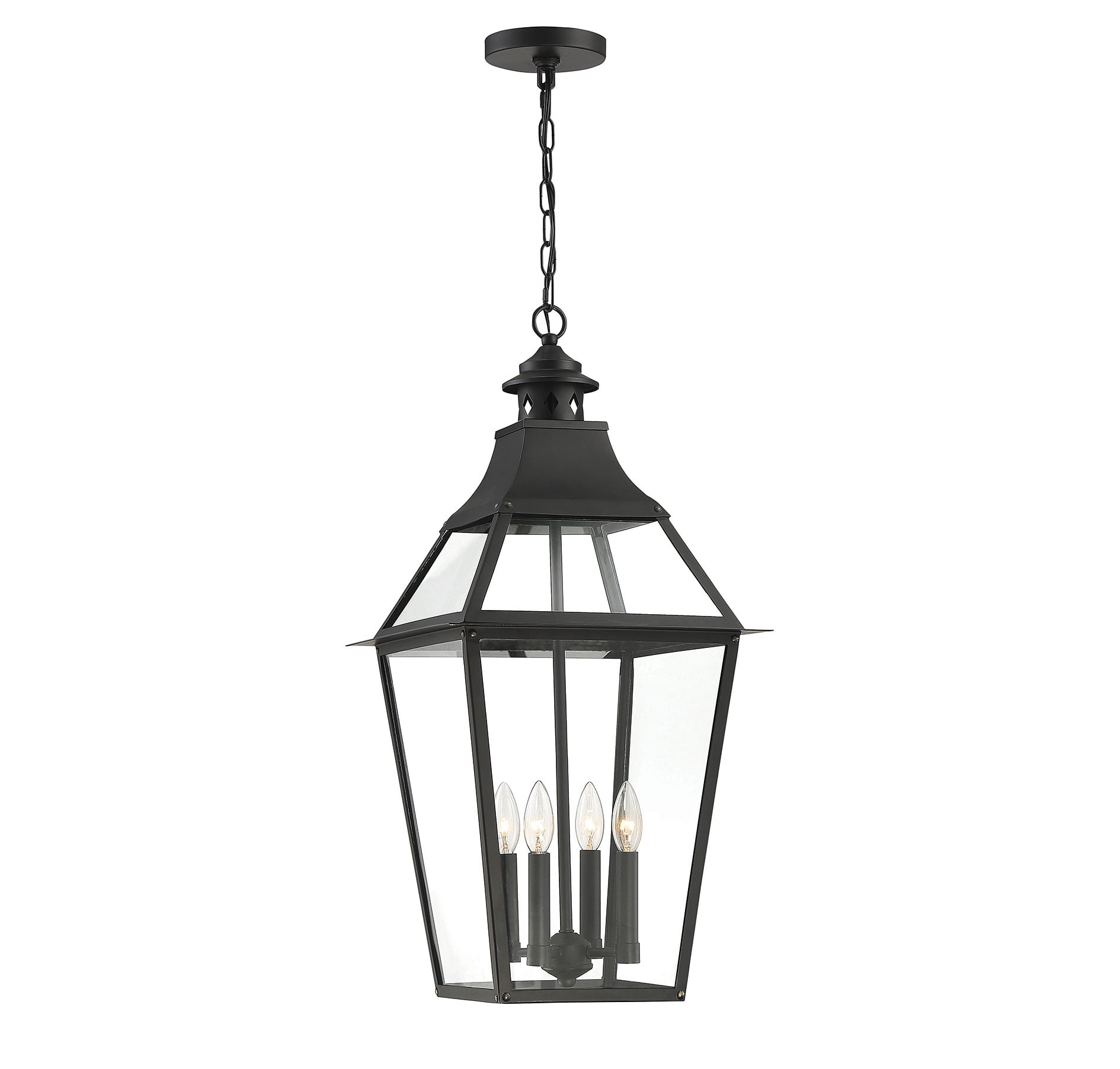 Jackson Matte Black and Gold 4-Light Outdoor Hanging Lantern