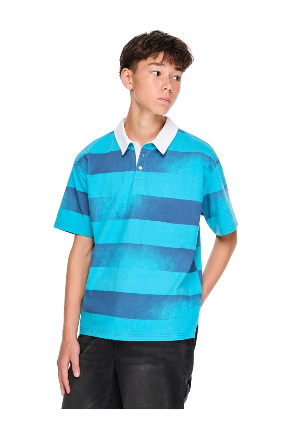 Boys & Teens Short Sleeve Distressed Stripe Rugby Shirt - M-XXL