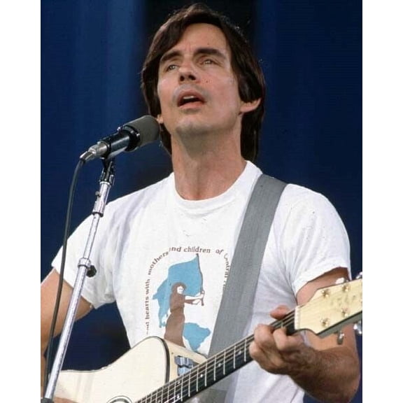 Jackson Brown 1980's in concert singning playing guitar 16x20 poster