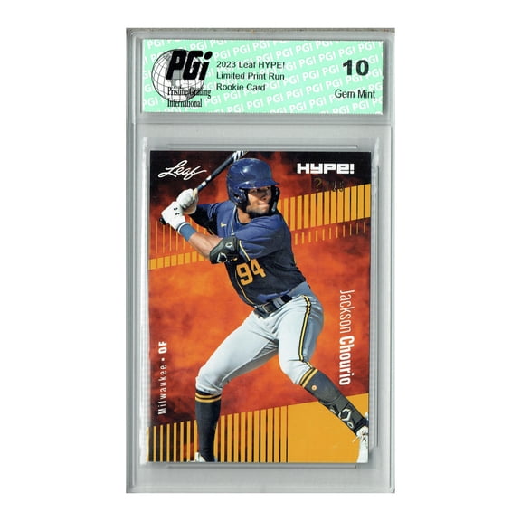 Jackson Chourio 2023 Leaf HYPE! #123 Gold SP, Just 25 Made Rookie Card PGI 10
