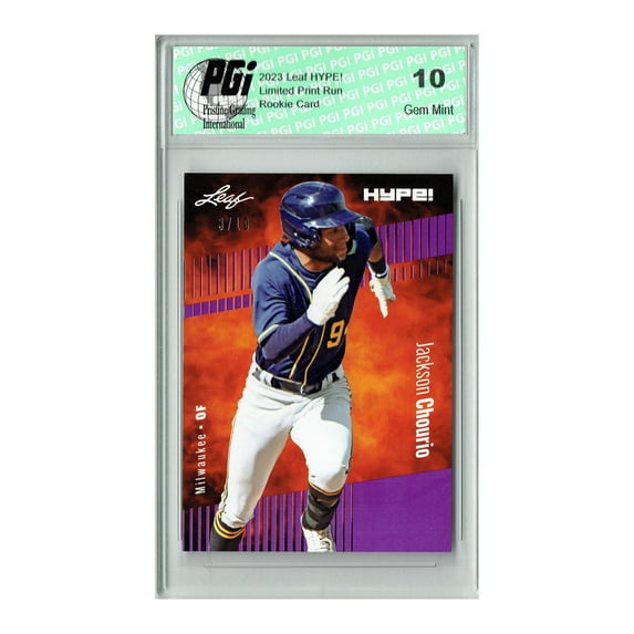 Jackson Chourio 2023 Leaf HYPE! #123a Purple SP, Just 10 Made Rookie Card PGI 10