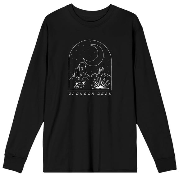 Jackson Dean Desert Night Scene Line Art Women's Black Crew Neck Long Sleeve Tee-XL