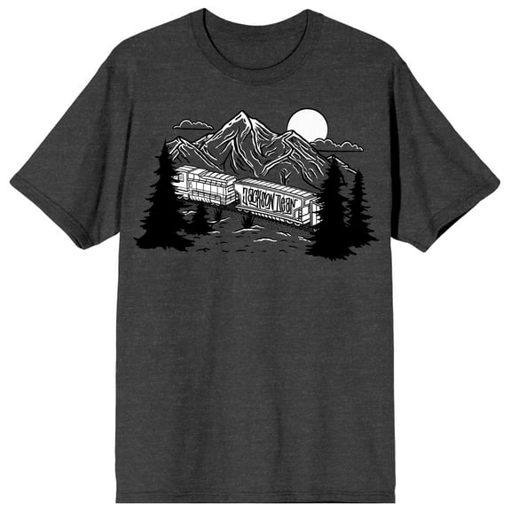 Jackson Dean Night Mountain Scenery & Train Adult Charcoal Heather Crew Neck Short Sleeve T-shirt-XS