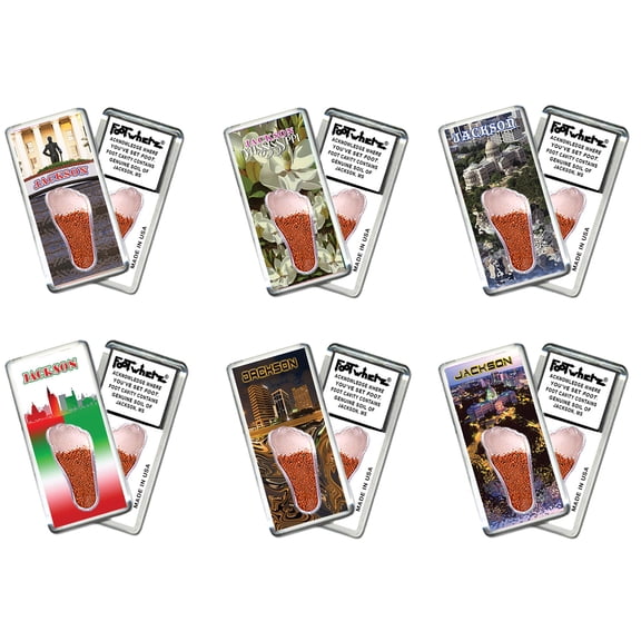 Jackson FootWhere Souvenir Fridge Magnets. 6 Piece Set. (JK200 - Assorted)