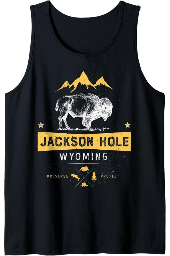 Jackson Hole National Park Vintage Wyoming Bison Buffalo Tank Top Size S-3XL