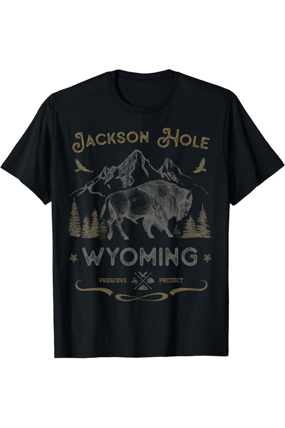 Jackson Hole Wyoming Cowboy State Buffalo National Parks T-Shirt , Vintage T-Shirt