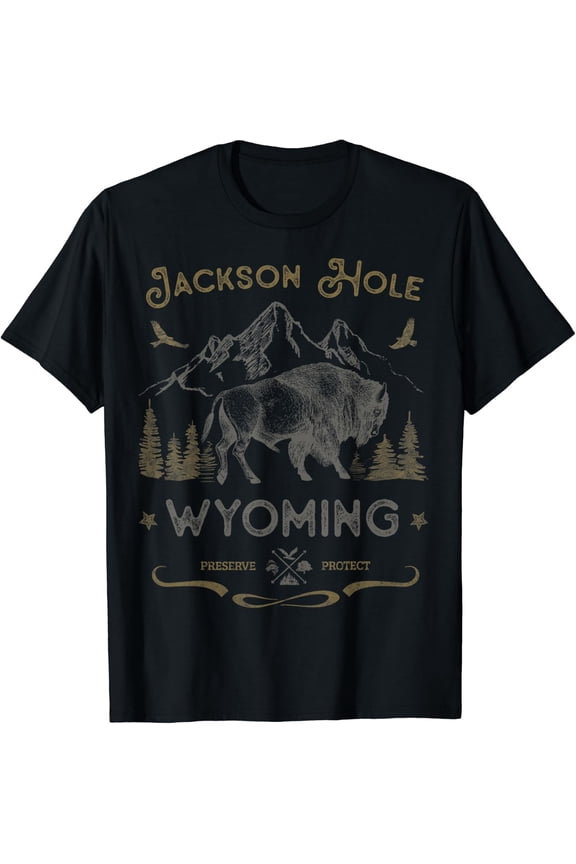 Jackson Hole Wyoming Cowboy State Buffalo National Parks Tee T-Shirt Size S-5XL