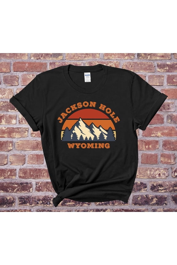 Jackson Hole Wyoming Graphic Shirt Grand Tetons Retro Mountain Wyoming Postage Stamp Design Unisex Cotton T-Shirt, Size S-5XL