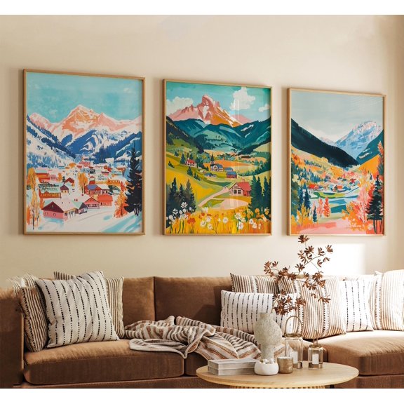 Jackson Hole Wyoming Poster Travel Wall Art Usa Mountain Landscape Print Vintage Minimalist Style Set 3