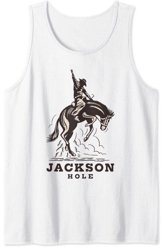 Jackson Hole Wyoming Rodeo Cowboy Horse Rider Travel Tank Top Size S-3XL
