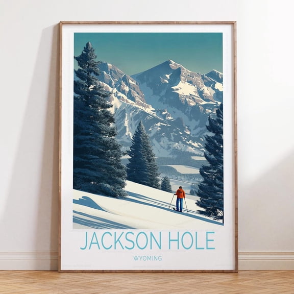 Jackson Hole Wyoming Winter Ski Wall Art, Unframed Paper Print Size 8x12