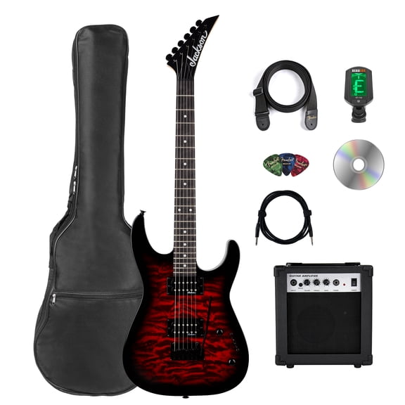 Jackson JS Series Dinky JS11Q Electric Guitar - Transparent Red w/ Amplifier
