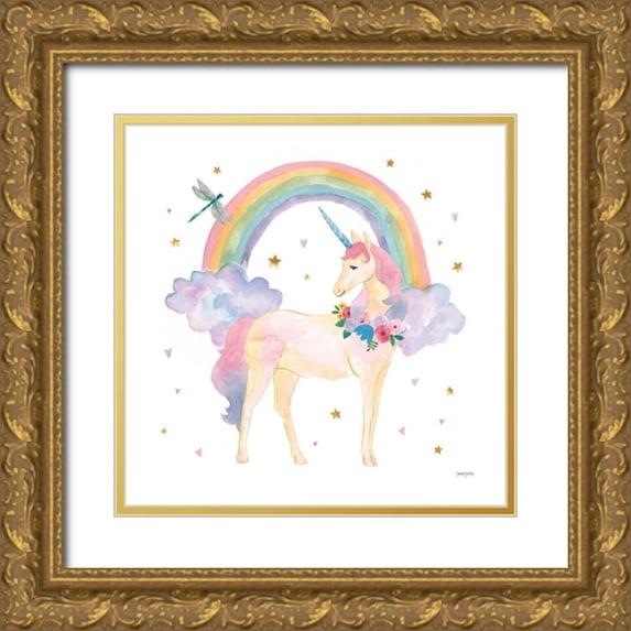 Jackson, Jenaya 15x15 Gold Ornate Wood Framed with Double Matting Museum Art Print Titled - Magical Friends I Dragonfly