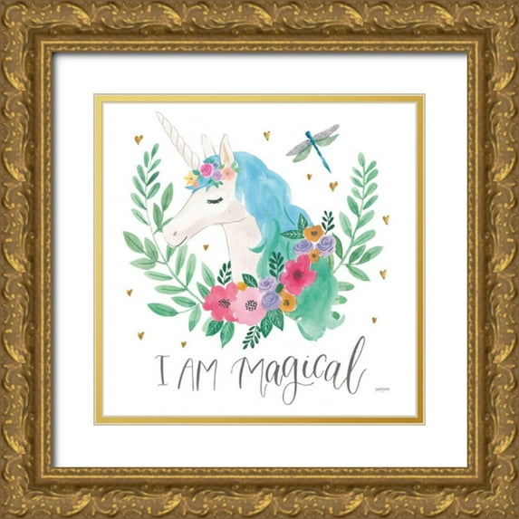 Jackson, Jenaya 15x15 Gold Ornate Wood Framed with Double Matting Museum Art Print Titled - Magical Friends IV Dragonfly