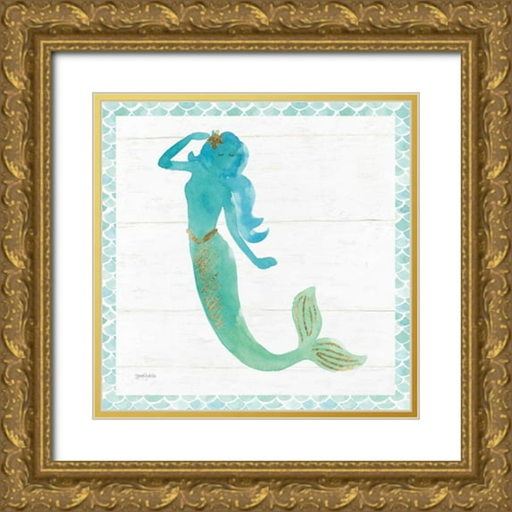 Jackson, Jenaya 26x26 Gold Ornate Wood Framed with Double Matting Museum Art Print Titled - Mermaid Friends IV