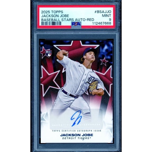 Jackson Jobe Rookie Card 2025 Topps Baseball Stars Auto Red (2/5) #Bsajjo PSA 9