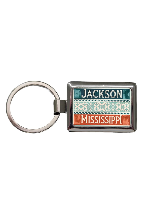 Jackson MS Mississippi Travel Vacation Stamp Metal Rectangle Keychain