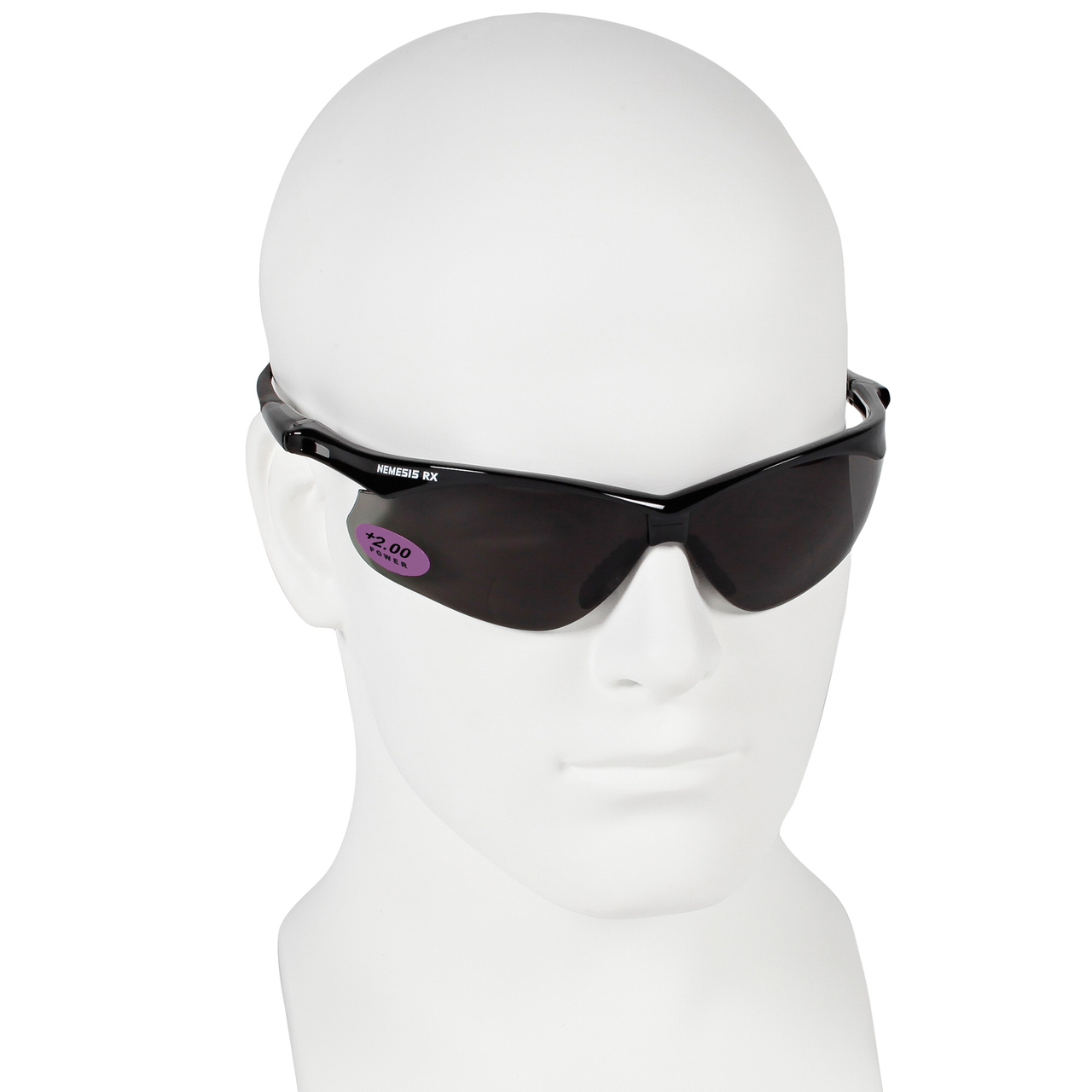 Jackson Nemesis Bifocal Safety Glasses - Black Frame 2.0 Smoke Lens, Neck Cord, and Lens Cleaning Bag