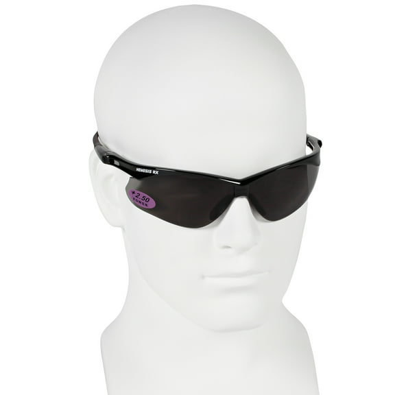 Jackson Nemesis Bifocal Safety Glasses - Black Frame 2.5 Smoke Lens, Neck Cord, and Lens Cleaning Bag